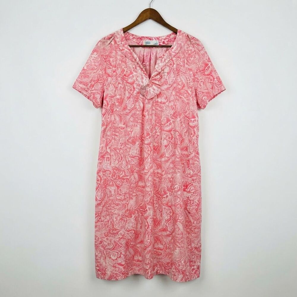 Croft & Barrow NWT Grannycore Mumu Boho Coral White Paisley Midi Dress LG V Neck